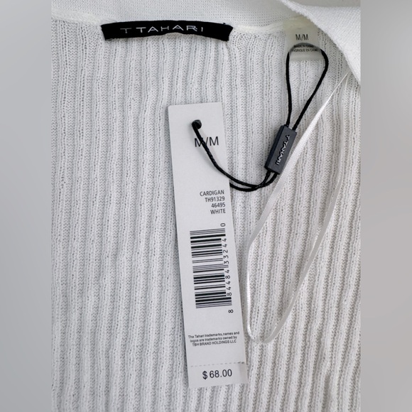 T-Tahari Open Front Shawl Rib Cardigan White Viscose Blend Size Medium NWT - Picture 6 of 9